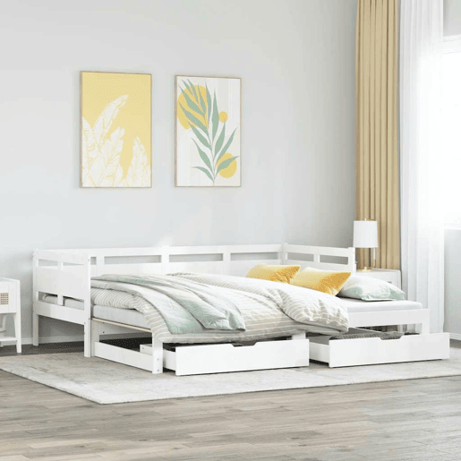 Sofá-cama, Sofá conversível com gavetão e gavetas sem colchão 90x200 cm branco