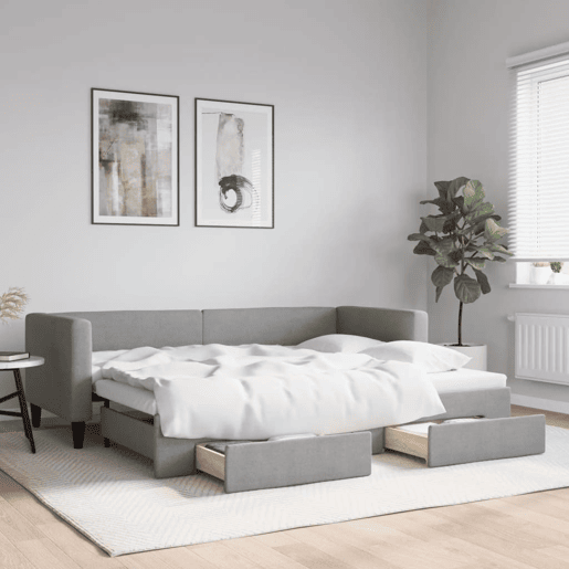 Sofá-cama, Sofá conversível c gavetão e gavetas 80x200 cm tecido cinzento-claro