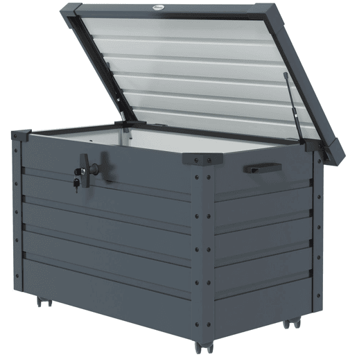 Outsunny Baú de Exterior 295 L Baú de Armazenamento de Aço Galvanizado com 4 Rodas 2 Pegas e 1 Fechadura com Chave para Jardim Pátio 100x62x65 cm Cinza Escuro