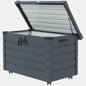 Outsunny Baú de Exterior 295 L Baú de Armazenamento de Aço Galvanizado com 4 Rodas 2 Pegas e 1 Fechadura com Chave para Jardim Pátio 100x62x65 cm Cinza Escuro
