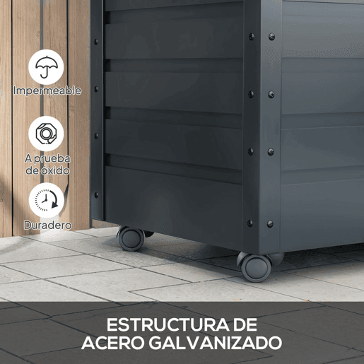 Outsunny Baú de Exterior 295 L Baú de Armazenamento de Aço Galvanizado com 4 Rodas 2 Pegas e 1 Fechadura com Chave para Jardim Pátio 100x62x65 cm Cinza Escuro