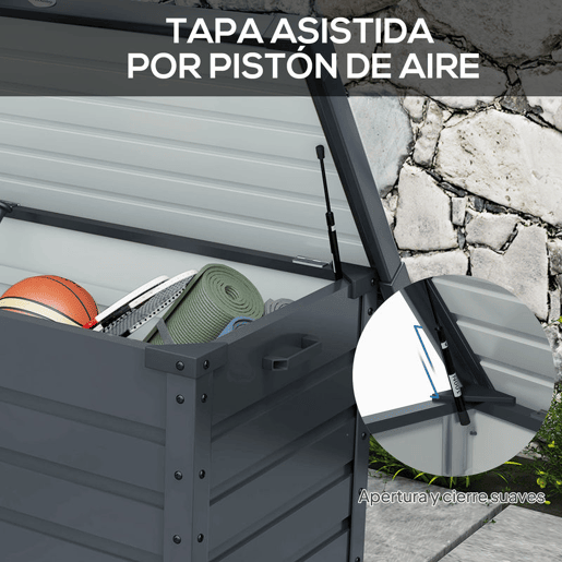 Outsunny Baú de Exterior 295 L Baú de Armazenamento de Aço Galvanizado com 4 Rodas 2 Pegas e 1 Fechadura com Chave para Jardim Pátio 100x62x65 cm Cinza Escuro