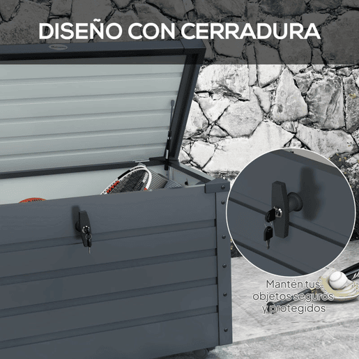 Outsunny Baú de Exterior 295 L Baú de Armazenamento de Aço Galvanizado com 4 Rodas 2 Pegas e 1 Fechadura com Chave para Jardim Pátio 100x62x65 cm Cinza Escuro
