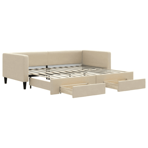 Sofá-cama, Sofá conversível com gavetão e gavetas 90x200 cm tecido cor creme