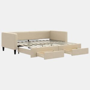 Sofá-cama, Sofá conversível com gavetão e gavetas 90x200 cm tecido cor creme
