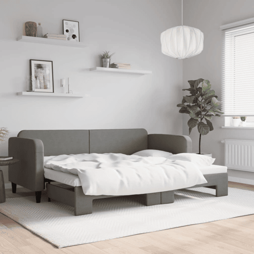 Sofá-cama, Sofá conversível com gavetão 80x200 cm tecido cinzento-escuro