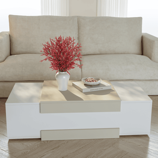 Mesa de centro Eljak 2 compartimentos 110x57x31 cm brancoareia en.casa