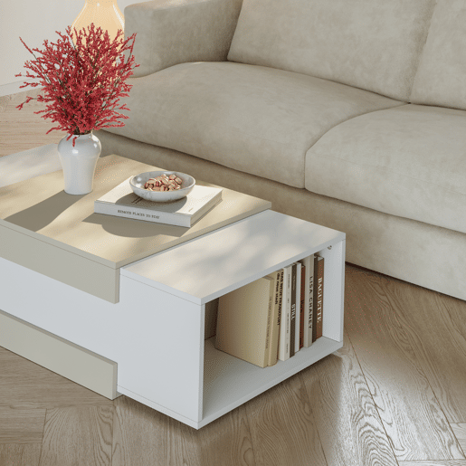 Mesa de centro Eljak 2 compartimentos 110x57x31 cm brancoareia en.casa