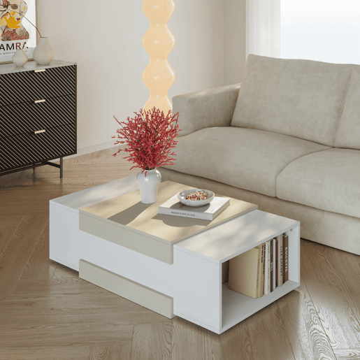 Mesa de centro Eljak 2 compartimentos 110x57x31 cm brancoareia en.casa