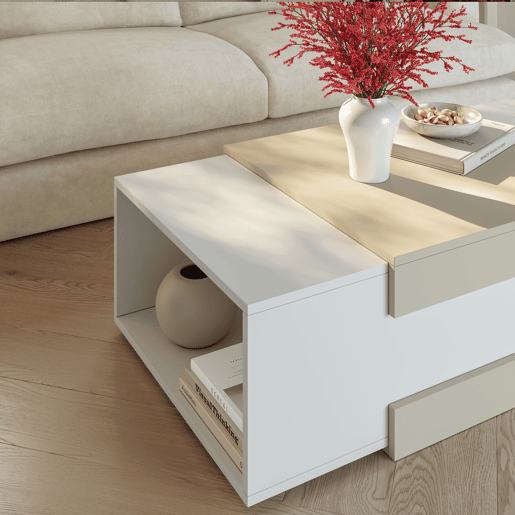 Mesa de centro Eljak 2 compartimentos 110x57x31 cm brancoareia en.casa