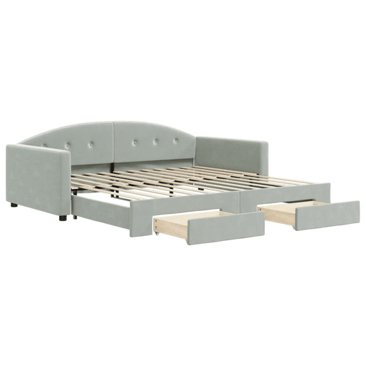 Sofá-cama, Sofá conversível c gavetão e gavetas 100x200 cm veludo cinzento-claro Sofá-cama, Sofá conversível c gavetão e gavetas 100x200 cm veludo cinzento-claro