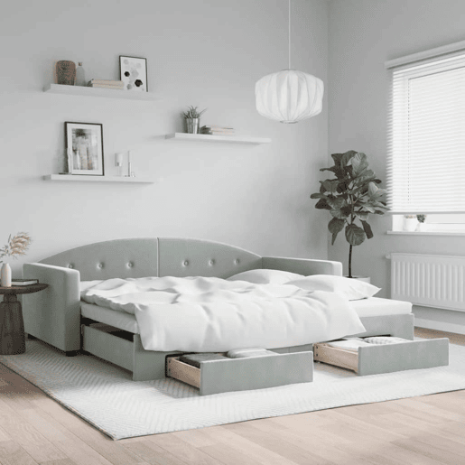 Sofá-cama, Sofá conversível c gavetão e gavetas 100x200 cm veludo cinzento-claro Sofá-cama, Sofá conversível c gavetão e gavetas 100x200 cm veludo cinzento-claro