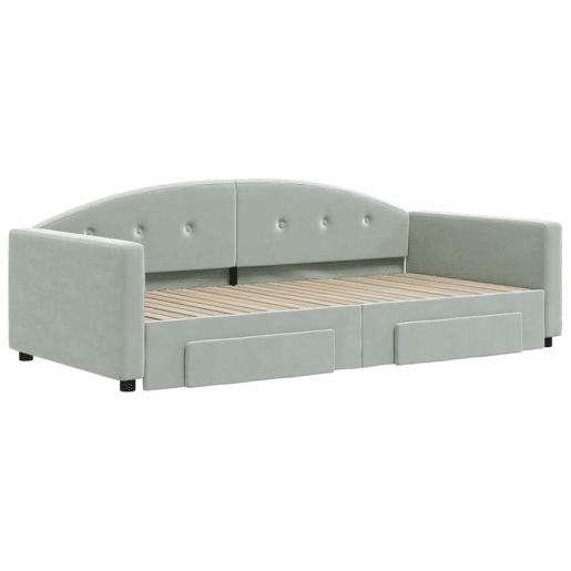 Sofá-cama, Sofá conversível c gavetão e gavetas 100x200 cm veludo cinzento-claro Sofá-cama, Sofá conversível c gavetão e gavetas 100x200 cm veludo cinzento-claro