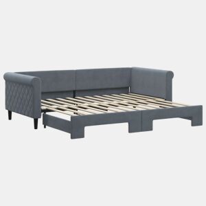 Sofá-cama, Sofá conversível com gavetão 90x200 cm veludo cinzento-escuro