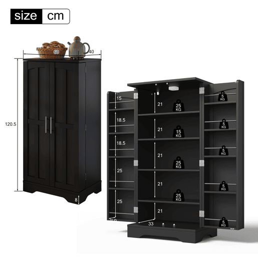 Aparador 120x60x40 cm - Com luz LED, 2 portas, prateleiras ajustáveis - Preto Aparador 120x60x40 cm - Com luz LED, 2 portas, prateleiras ajustáveis - Preto