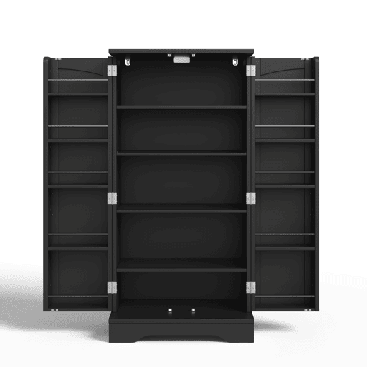 Aparador 120x60x40 cm - Com luz LED, 2 portas, prateleiras ajustáveis - Preto Aparador 120x60x40 cm - Com luz LED, 2 portas, prateleiras ajustáveis - Preto