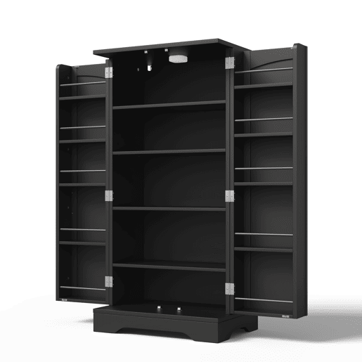 Aparador 120x60x40 cm - Com luz LED, 2 portas, prateleiras ajustáveis - Preto Aparador 120x60x40 cm - Com luz LED, 2 portas, prateleiras ajustáveis - Preto