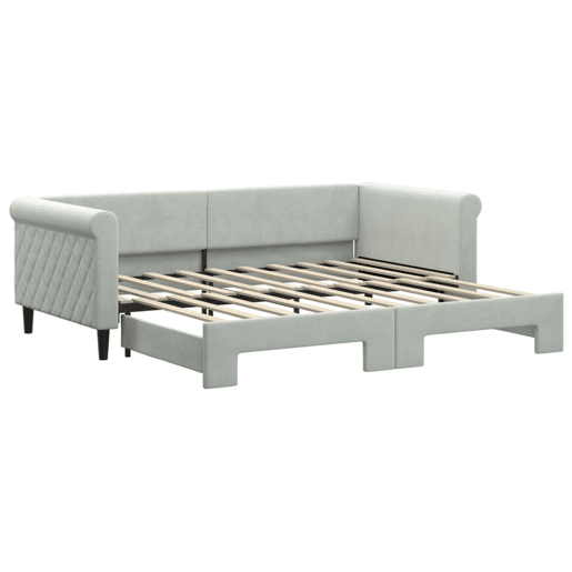 Sofá-cama, Sofá conversível com gavetão 90x190 cm veludo cinzento-claro
