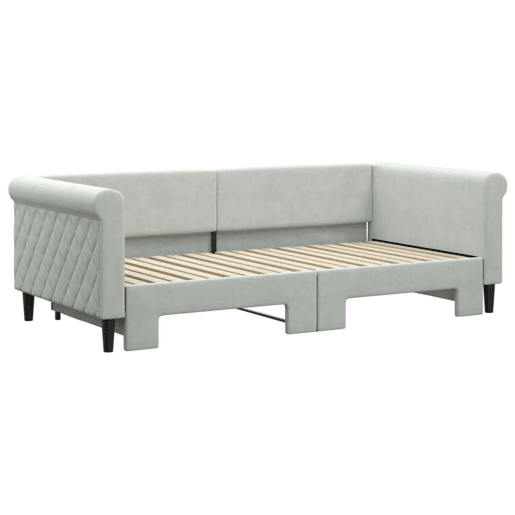 Sofá-cama, Sofá conversível com gavetão 90x190 cm veludo cinzento-claro