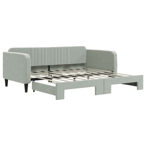 Sofá-cama, Sofá conversível com gavetão 90x190 cm veludo cinzento-claro
