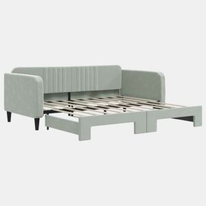 Sofá-cama, Sofá conversível com gavetão 90x190 cm veludo cinzento-claro