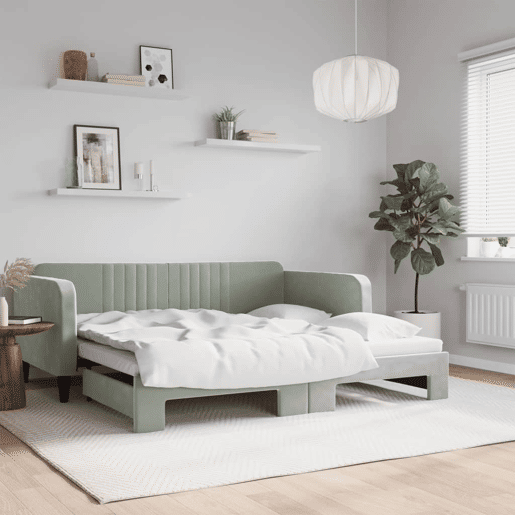 Sofá-cama, Sofá conversível com gavetão 90x190 cm veludo cinzento-claro