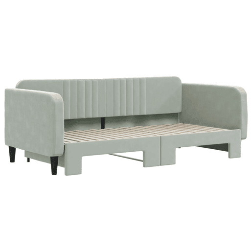 Sofá-cama, Sofá conversível com gavetão 90x190 cm veludo cinzento-claro