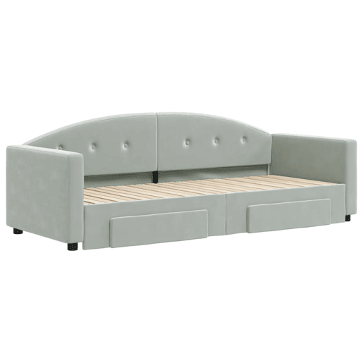 Sofá-cama, Sofá conversível c gavetão e gavetas 80x200 cm veludo cinzento-claro