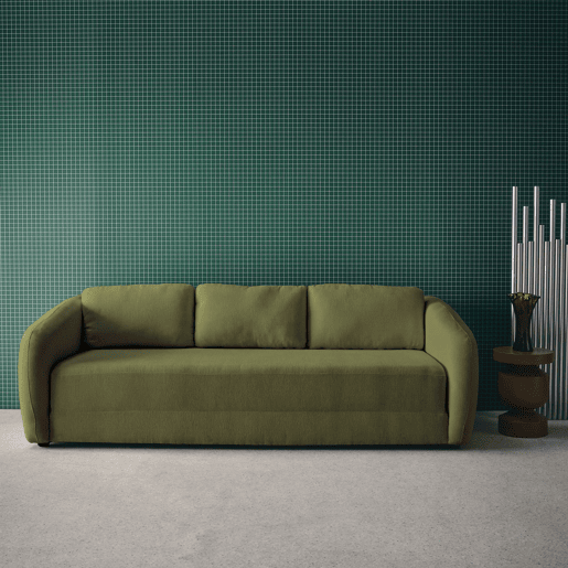 Sofá-cama conversível tecido chenille, 3 lugares, Twist, Verde caqui, 220x95x76 cm