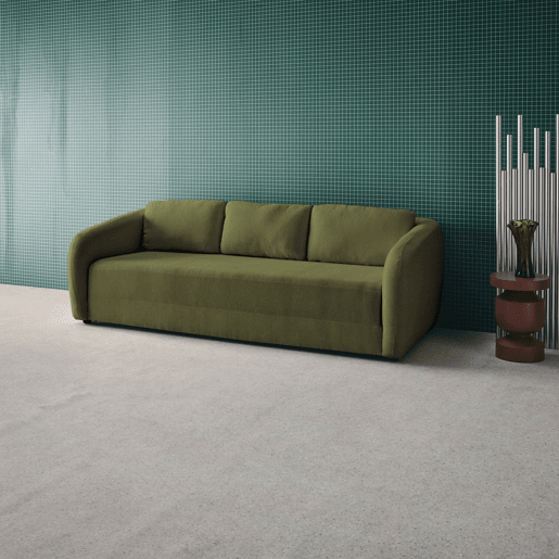Sofá-cama conversível tecido chenille, 3 lugares, Twist, Verde caqui, 220x95x76 cm