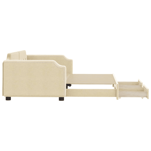 Sofá-cama, Sofá conversível com gavetão e gavetas 100x200 cm tecido cor creme Sofá-cama, Sofá conversível com gavetão e gavetas 100x200 cm tecido cor creme