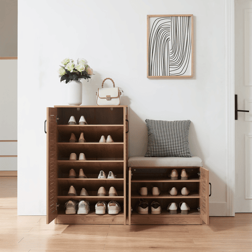 Sapateira Løten 4 portas e 9 prateleiras 120x36x97cm Carvalho en.casa