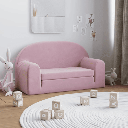 Sofá-cama infantil - Sofá para criança de 2 lugares pelúcia macia rosa