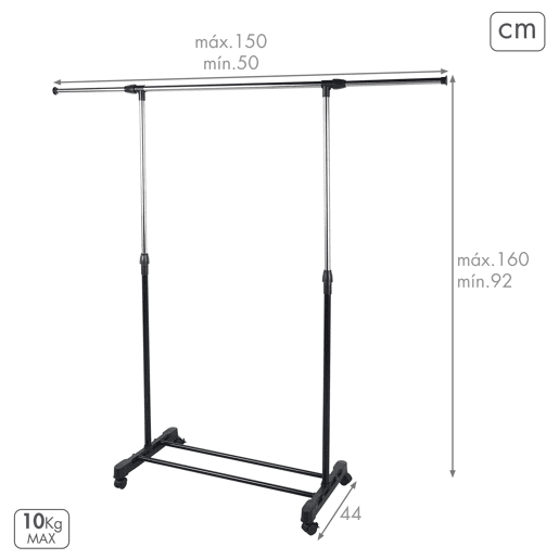 Max Home Varão de roupas Burro ajustável em comprimento e altura com rodas e suporte inferior