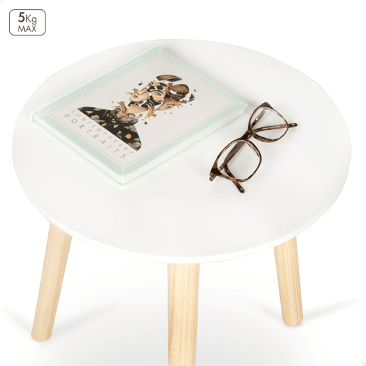 Max Home Mesa lateral redonda de madeira branca D35x40 cm