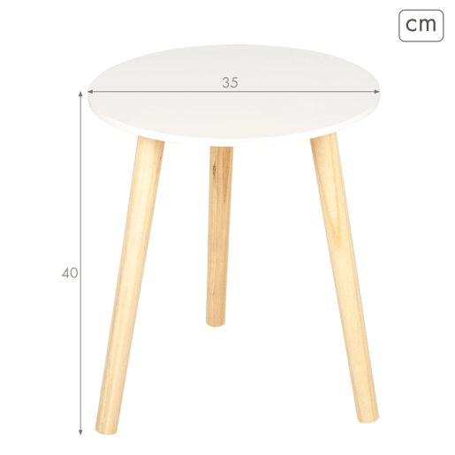 Max Home Mesa lateral redonda de madeira branca D35x40 cm