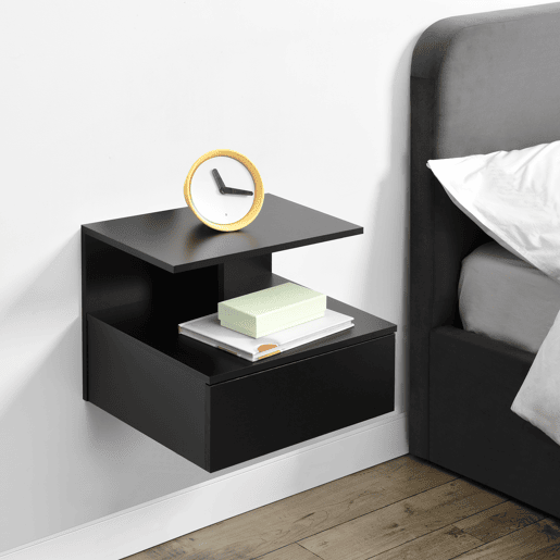Mesa de cabeceira de parede Amberg com gaveta 40x35x31cm Preto en.casa