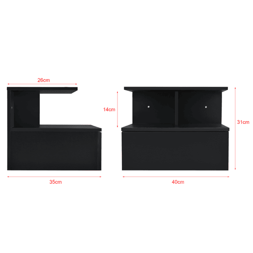 Mesa de cabeceira de parede Amberg com gaveta 40x35x31cm Preto en.casa