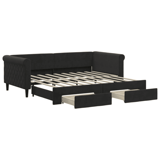 Sofá-cama, Sofá conversível com gavetão e gavetas 90x190 cm veludo preto Sofá-cama, Sofá conversível com gavetão e gavetas 90x190 cm veludo preto
