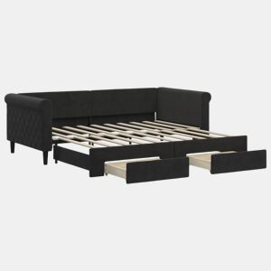 Sofá-cama, Sofá conversível com gavetão e gavetas 90x190 cm veludo preto