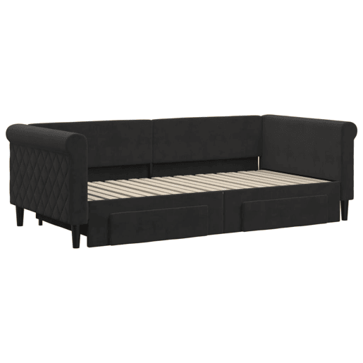 Sofá-cama, Sofá conversível com gavetão e gavetas 90x190 cm veludo preto Sofá-cama, Sofá conversível com gavetão e gavetas 90x190 cm veludo preto