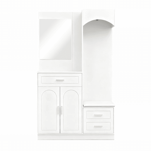 Móvel de entrada 110x33x185,5 cm - Com espelho e prateleira - Branco