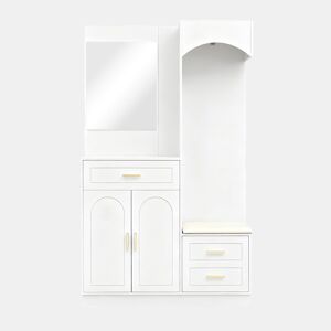 Móvel de entrada 110x33x185,5 cm - Com espelho e prateleira - Branco
