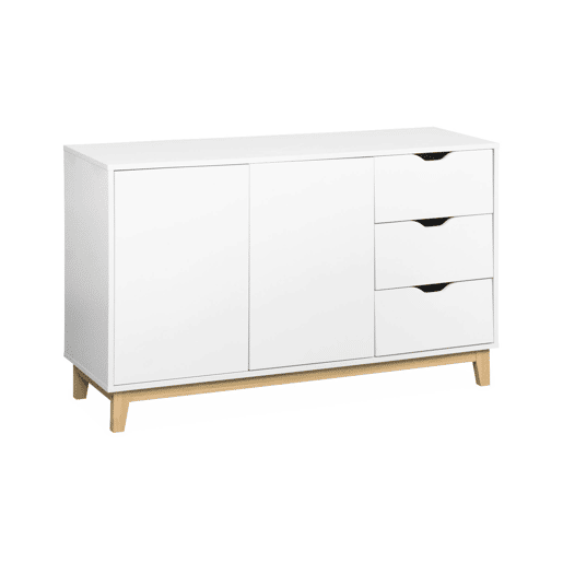 Aparador efeito madeira 2 portas, 120cm, Floki, Branco, 120x40x75 cm
