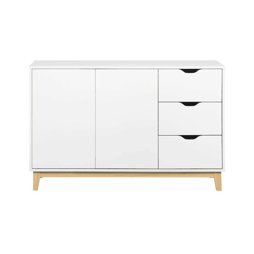 Aparador efeito madeira 2 portas, 120cm, Floki, Branco, 120x40x75 cm