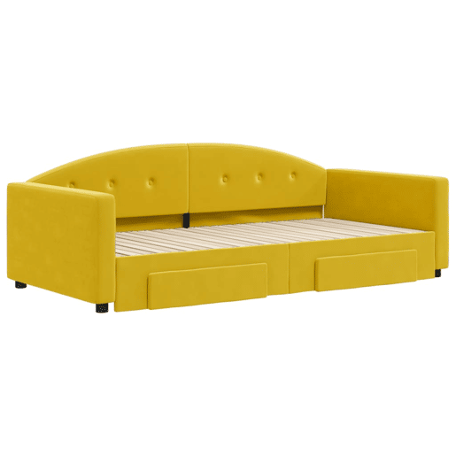 Sofá-cama, Sofá conversível com gavetão e gavetas 100x200 cm veludo amarelo Sofá-cama, Sofá conversível com gavetão e gavetas 100x200 cm veludo amarelo