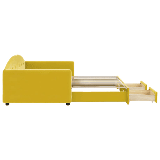 Sofá-cama, Sofá conversível com gavetão e gavetas 100x200 cm veludo amarelo Sofá-cama, Sofá conversível com gavetão e gavetas 100x200 cm veludo amarelo
