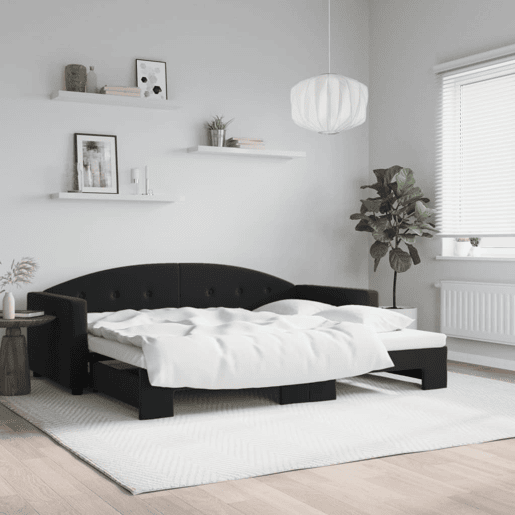 Sofá-cama, Sofá conversível com gavetão 90x200 cm veludo preto Sofá-cama, Sofá conversível com gavetão 90x200 cm veludo preto