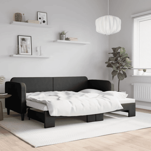 Sofá-cama, Sofá conversível com gavetão 80x200 cm tecido preto Sofá-cama, Sofá conversível com gavetão 80x200 cm tecido preto
