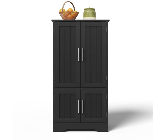 Aparador 120x60x40 cm - 4 puertas, luz led, estantes ajustables - negro